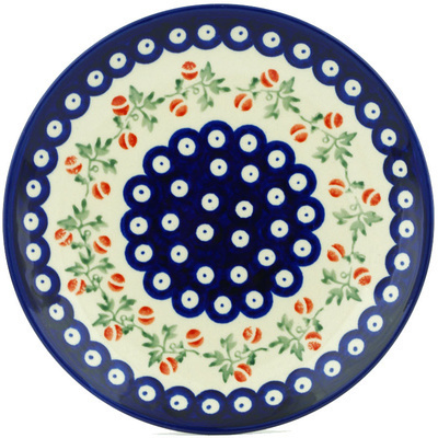 Polish Pottery Plate 7&quot; Peacock Vine