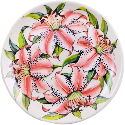 Polish Pottery Plate 7&quot; Pink Lily UNIKAT