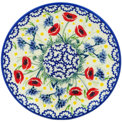 Polish Pottery Plate 7&quot; Poppies And Cornflowers UNIKAT
