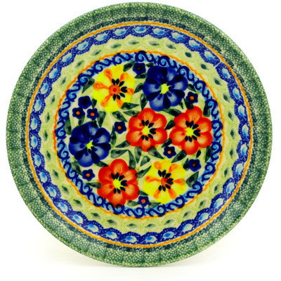 Polish Pottery Plate 7&quot; Primary Poppies UNIKAT
