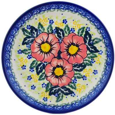 Polish Pottery Plate 7&quot; Red Daisy Delight UNIKAT