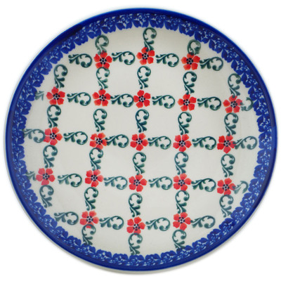 Polish Pottery Plate 7&quot; Red Flower Lattice