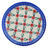 Polish Pottery Plate 7&quot; Red Flower Lattice