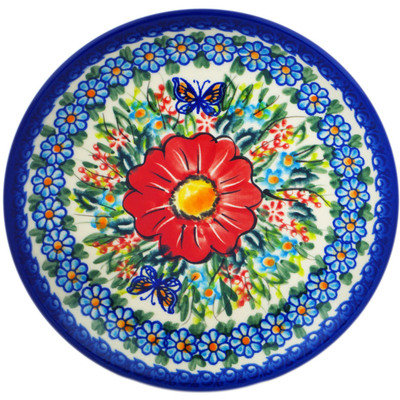 Polish Pottery Plate 7&quot; Red Hibiscus UNIKAT