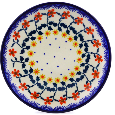Polish Pottery Plate 7&quot; Red Sunflower