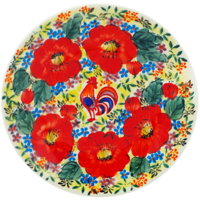 Polish Pottery Plate 7&quot; Red Sunset Meadow UNIKAT
