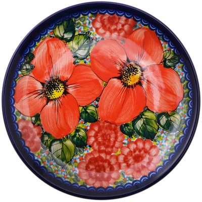 Polish Pottery Plate 7&quot; Resilient Red Poppies UNIKAT