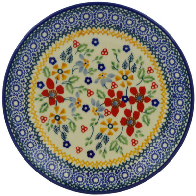 Polish Pottery Plate 7&quot; Ruby Bouquet UNIKAT