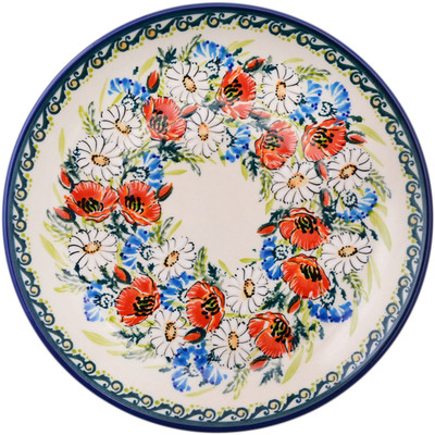 Polish Pottery Plate 7&quot; Scarlet Poppy And White Daisy Wreath UNIKAT
