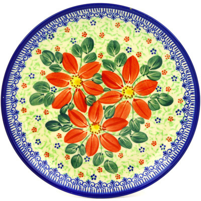 Polish Pottery Plate 7&quot; Snow Coral Zinnias UNIKAT