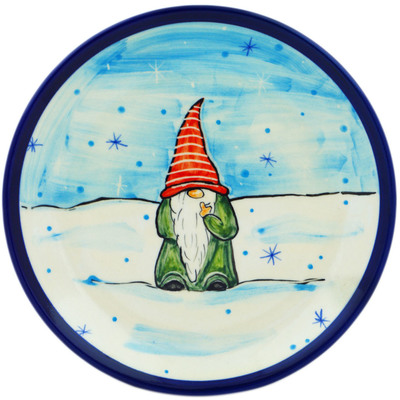 Polish Pottery Plate 7&quot; Snow Gnome UNIKAT