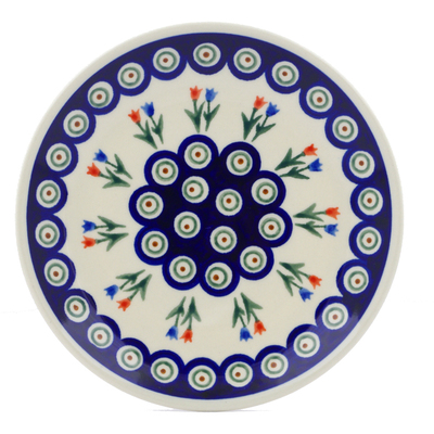 Polish Pottery Plate 7&quot; Tulip Pair Peacock
