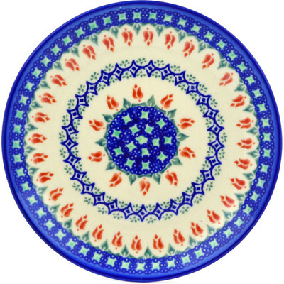 Polish Pottery Plate 7&quot; Tulips And Diamonds