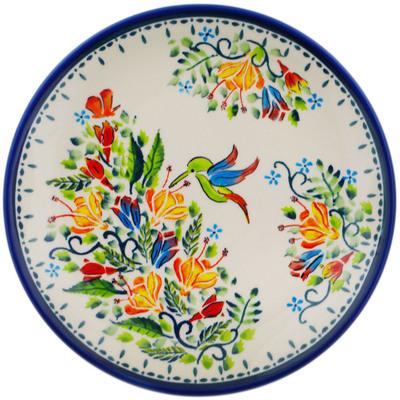 Polish Pottery Plate 7&quot; Vibrant Hummingbird Song UNIKAT