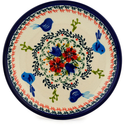 Polish Pottery Plate 7&quot; Vine Birds UNIKAT