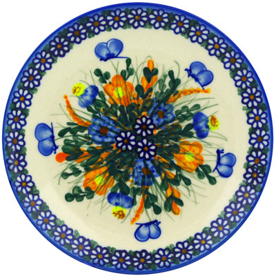 Polish Pottery Plate 7&quot; Wildflowers And Butterflies UNIKAT