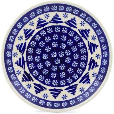 Polish Pottery Plate 7&quot; Winter Snowflake And Pine Tree