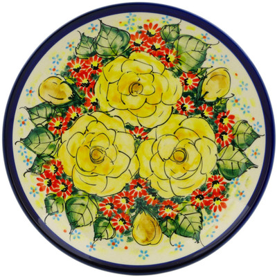 Polish Pottery Plate 7&quot; Yellow Blooming Rose UNIKAT