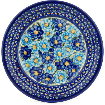 Polish Pottery Plate 8&quot; Baby Blue Bouquet UNIKAT