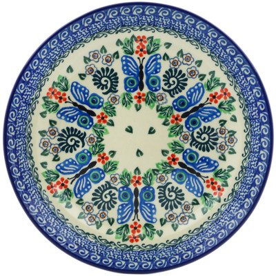 Polish Pottery Plate 8&quot; Blue Butterfly Brigade UNIKAT