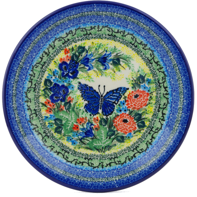 Polish Pottery Plate 8&quot; Blue Butterfly Meadow UNIKAT