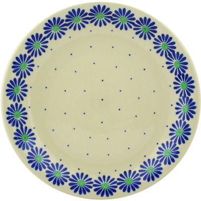 Polish Pottery Plate 8&quot; Blue Daisy Chain