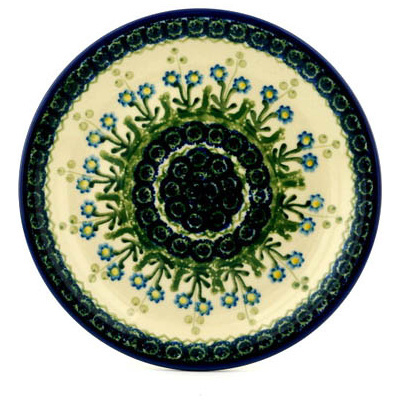 Polish Pottery Plate 8&quot; Blue Daisy Circle