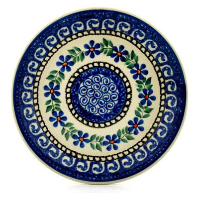 Polish Pottery Plate 8&quot; Blue Daisy Swirls