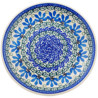 Polish Pottery Plate 8&quot; Blue Fan Flowers