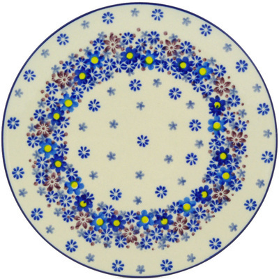 Polish Pottery Plate 8&quot; Blue Flower Crown