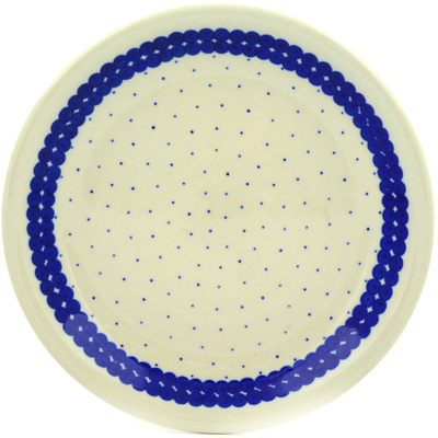 Polish Pottery Plate 8&quot; Blue Polka Dot