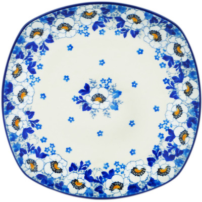 Polish Pottery Plate 8&quot; Blue Spring