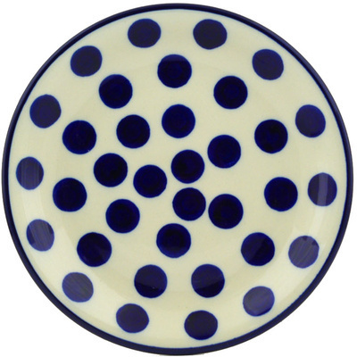 Polish Pottery Plate 8&quot; Bold Blue Dots