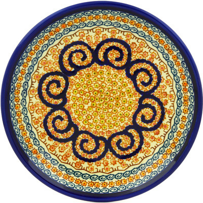 Polish Pottery Plate 8&quot; Cinnamon Swirl UNIKAT