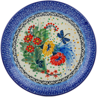 Polish Pottery Plate 8&quot; Dragonfly Meadow UNIKAT
