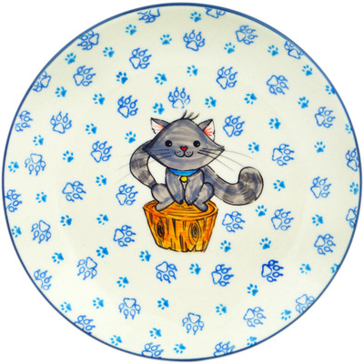 Polish Pottery Plate 8&quot; Fluff Bottom Kitty Paws