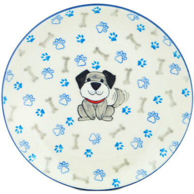 Polish Pottery Plate 8&quot; Fluff Bottom Puppy Paws