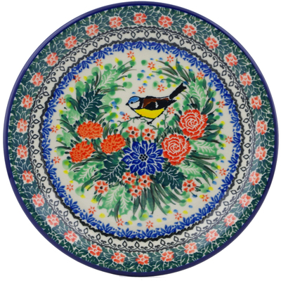 Polish Pottery Plate 8&quot; Garden Bird UNIKAT