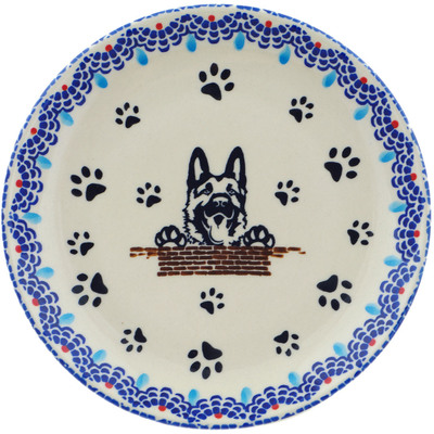 Polish Pottery Plate 8&quot; German Sheppard Smiles UNIKAT