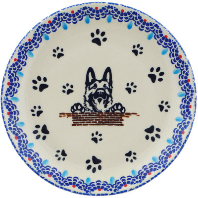 Polish Pottery Plate 8&quot; German Sheppard Smiles UNIKAT