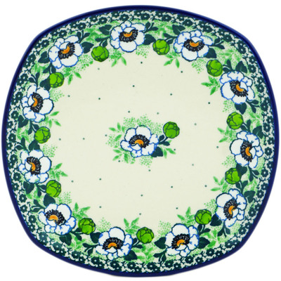 Polish Pottery Plate 8&quot; Green Flora