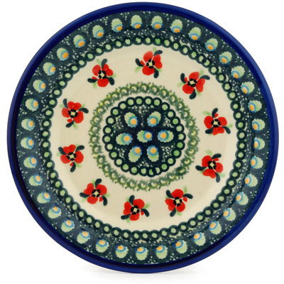 Polish Pottery Plate 8&quot; Green Peacock Pop