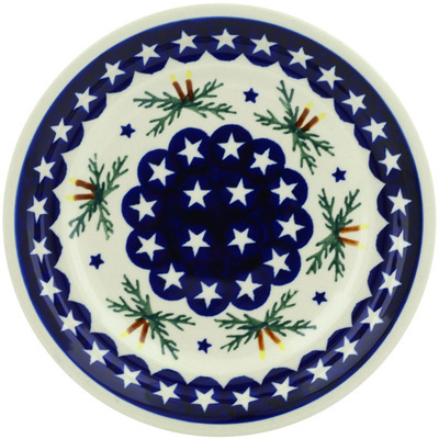 Polish Pottery Plate 8&quot; Holly Stars