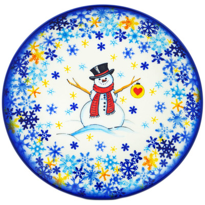 Polish Pottery Plate 8&quot; Joyful Snowman