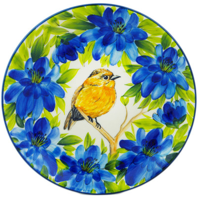 Polish Pottery Plate 8&quot; Nightingale In Blue Garden