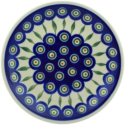 Polish Pottery Plate 8&quot; Peacock Leaves
