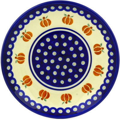 Polish Pottery Plate 8&quot; Peacock Pumpkin Patch