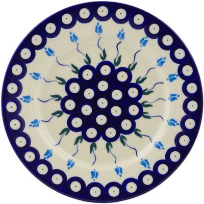 Polish Pottery Plate 8&quot; Peacock Tulip Garden