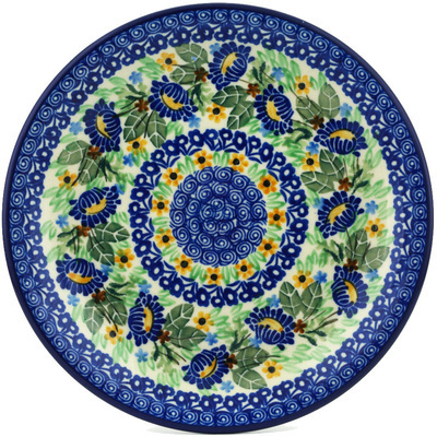 Polish Pottery Plate 8&quot; Peeking Blooms UNIKAT