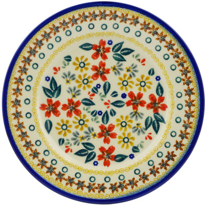 Polish Pottery Plate 8&quot; Red Anemone Meadow UNIKAT